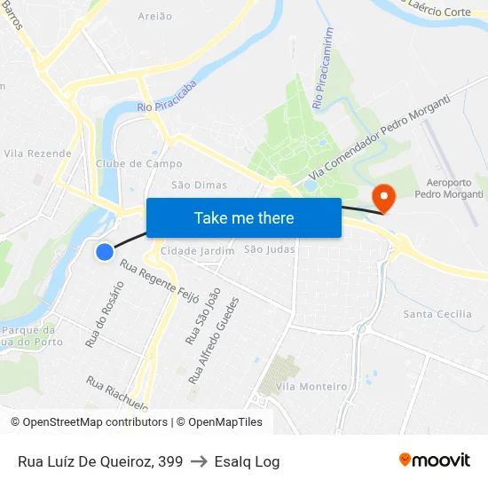 Rua Luíz De Queiroz, 399 to Esalq Log map