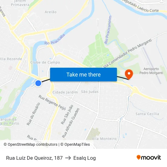 Rua Luíz De Queiroz, 187 to Esalq Log map