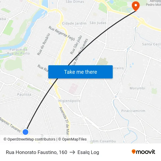 Rua Honorato Faustino, 160 to Esalq Log map