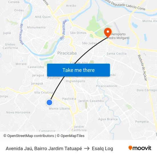Avenida Jaú, Bairro Jardim Tatuapé to Esalq Log map