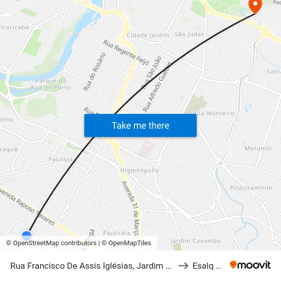 Rua Francisco De Assis Iglésias, Jardim Tatuapé to Esalq Log map