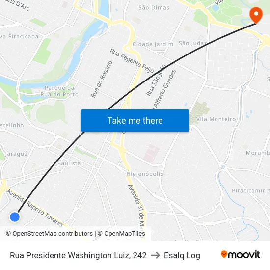 Rua Presidente Washington Luiz, 242 to Esalq Log map