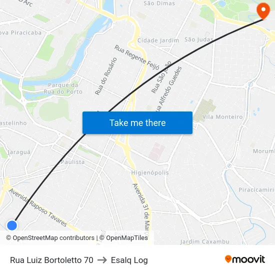 Rua Luiz Bortoletto 70 to Esalq Log map