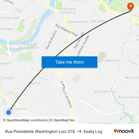 Rua Presidente Washington Luiz 318 to Esalq Log map