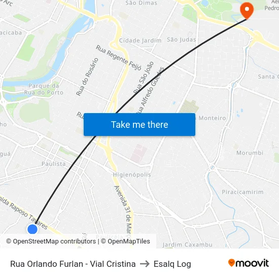 Rua Orlando Furlan - Vial Cristina to Esalq Log map