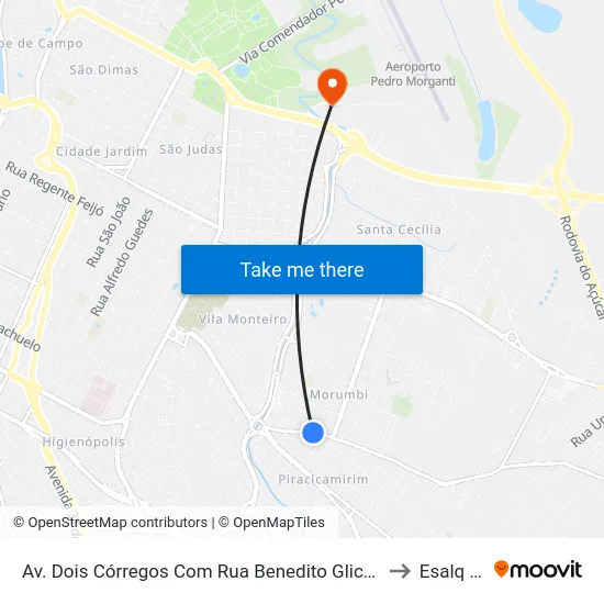 Av. Dois Córregos Com Rua Benedito Glicério Teixeira to Esalq Log map