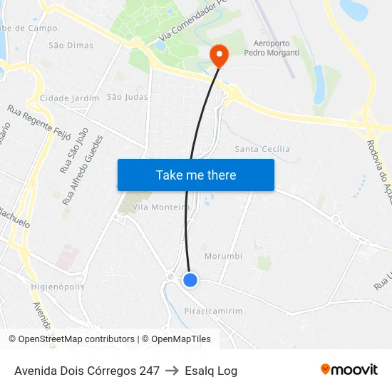 Avenida Dois Córregos 247 to Esalq Log map