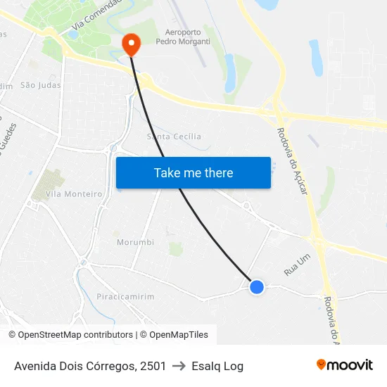 Avenida Dois Córregos, 2501 to Esalq Log map