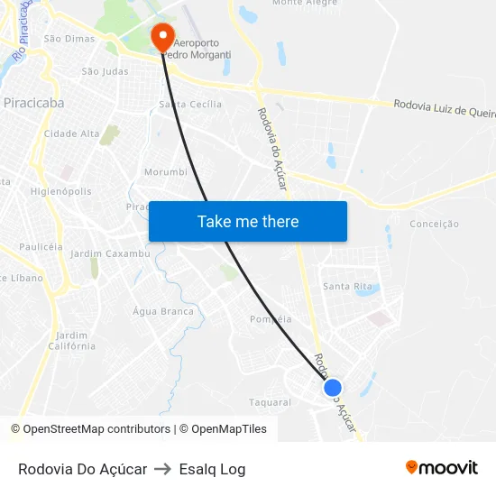 Rodovia Do Açúcar to Esalq Log map
