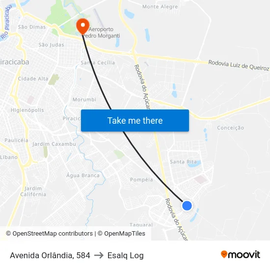 Avenida Orlândia, 584 to Esalq Log map