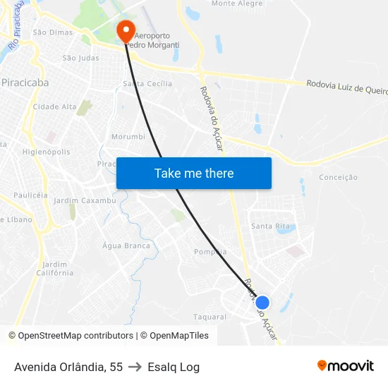Avenida Orlândia, 55 to Esalq Log map