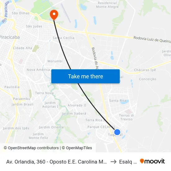 Av. Orlandia, 360 - Oposto E.E. Carolina Mendes Thame to Esalq Log map