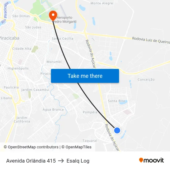 Avenida Orlândia 415 to Esalq Log map