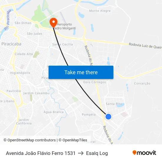 Avenida João Flávio Ferro 1531 to Esalq Log map