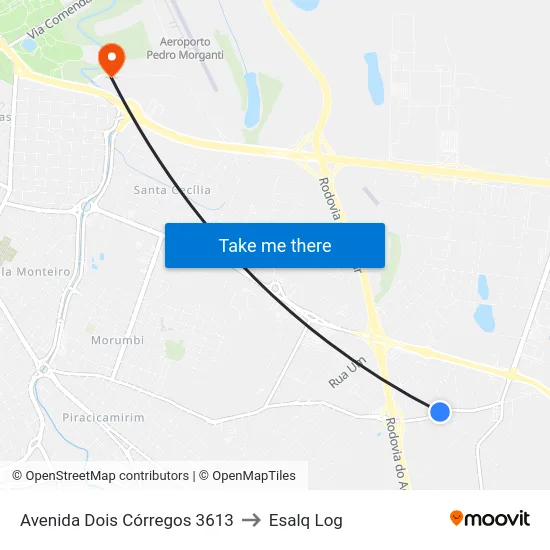 Avenida Dois Córregos 3613 to Esalq Log map