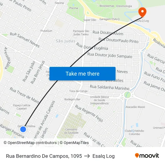 Rua Bernardino De Campos, 1095 to Esalq Log map