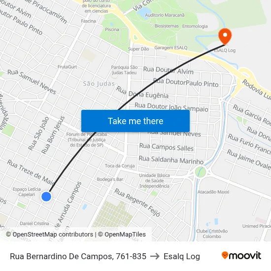 Rua Bernardino De Campos, 761-835 to Esalq Log map