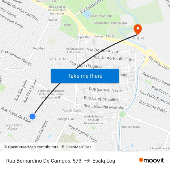 Rua Bernardino De Campos, 573 to Esalq Log map