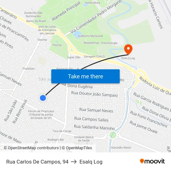 Rua Carlos De Campos, 94 to Esalq Log map