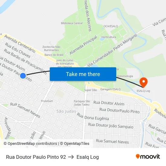 Rua Doutor Paulo Pinto 92 to Esalq Log map