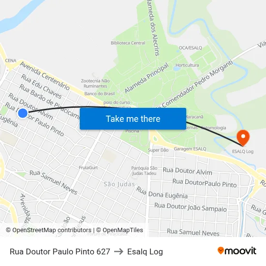 Rua Doutor Paulo Pinto 627 to Esalq Log map
