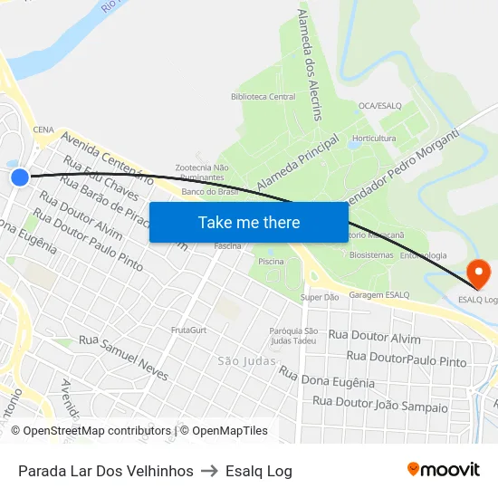 Parada Lar Dos Velhinhos to Esalq Log map