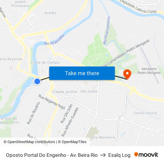 Oposto Portal Do Engenho - Av. Beira Rio to Esalq Log map