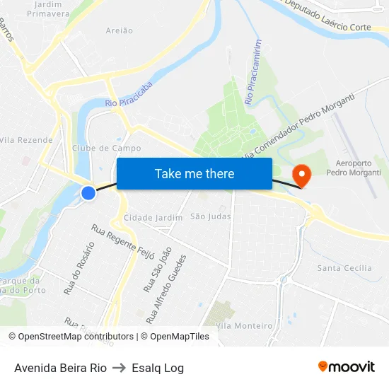 Avenida Beira Rio to Esalq Log map