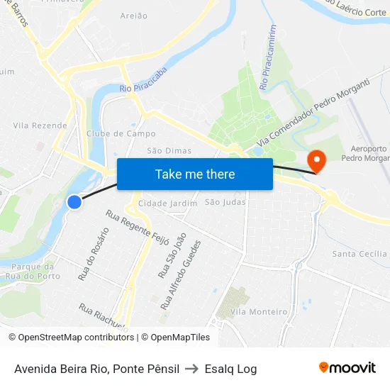 Avenida Beira Rio, Ponte Pênsil to Esalq Log map