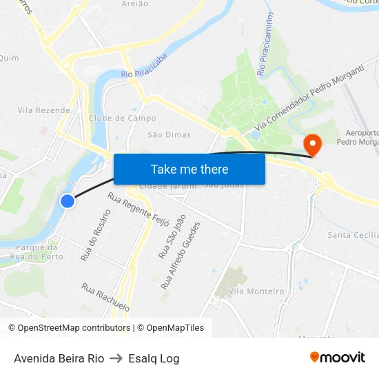 Avenida Beira Rio to Esalq Log map