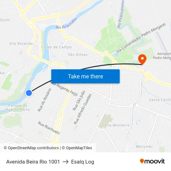 Avenida Beira Rio 1001 to Esalq Log map