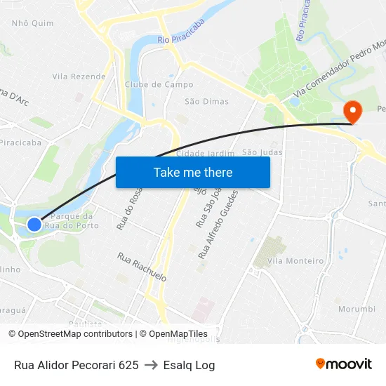 Rua Alidor Pecorari 625 to Esalq Log map