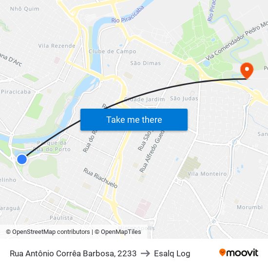 Rua Antônio Corrêa Barbosa, 2233 to Esalq Log map