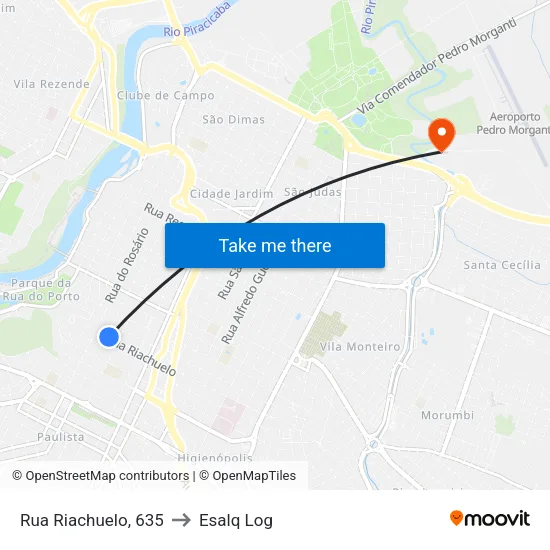 Rua Riachuelo, 635 to Esalq Log map