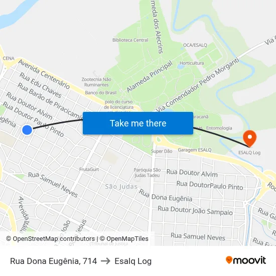 Rua Dona Eugênia, 714 to Esalq Log map