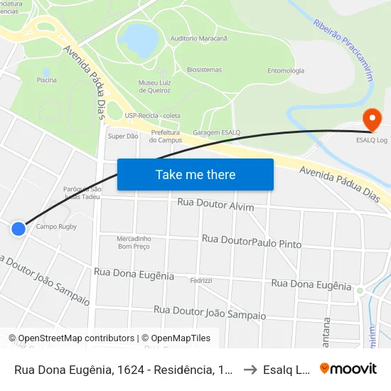 Rua Dona Eugênia, 1624 - Residência, 1624 to Esalq Log map