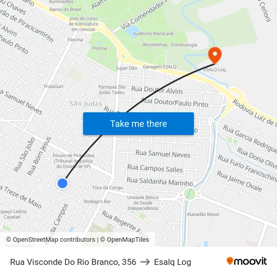Rua Visconde Do Rio Branco, 356 to Esalq Log map