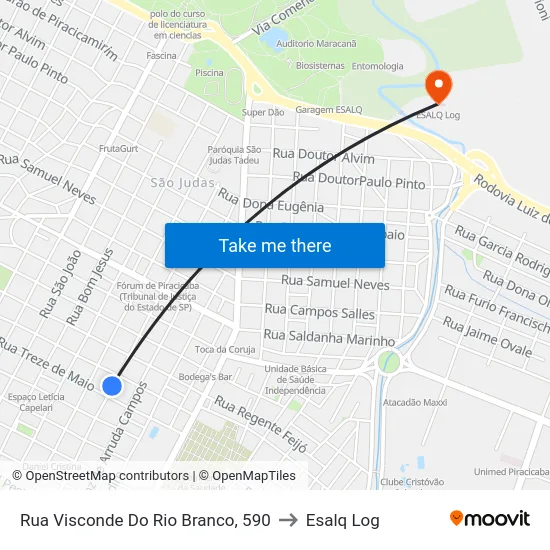 Rua Visconde Do Rio Branco, 590 to Esalq Log map