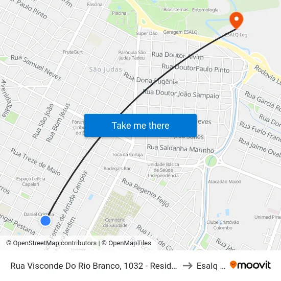 Rua Visconde Do Rio Branco, 1032 - Residência, Nº 1032 to Esalq Log map