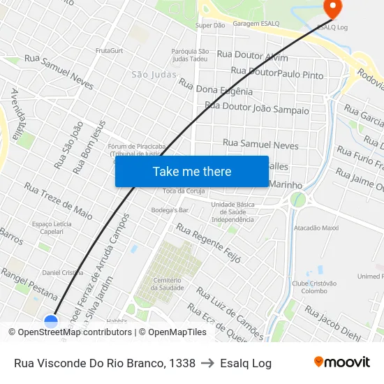 Rua Visconde Do Rio Branco, 1338 to Esalq Log map