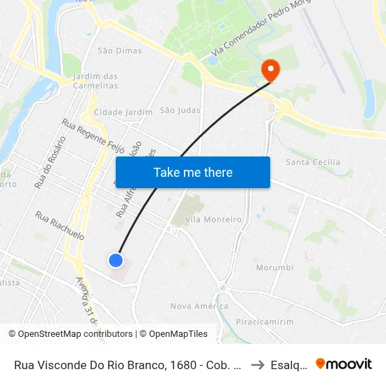 Rua Visconde Do Rio Branco, 1680 - Cob. Fibra Azul, 1680 to Esalq Log map