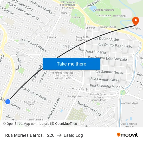 Rua Moraes Barros, 1220 to Esalq Log map