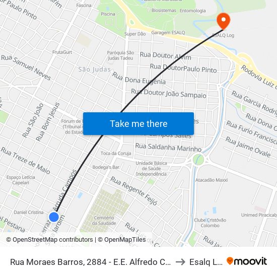 Rua Moraes Barros, 2884 - E.E. Alfredo Cardoso to Esalq Log map