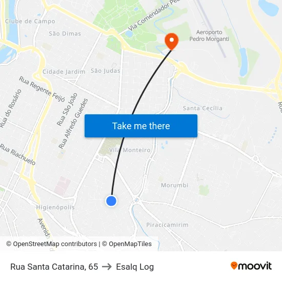 Rua Santa Catarina, 65 to Esalq Log map