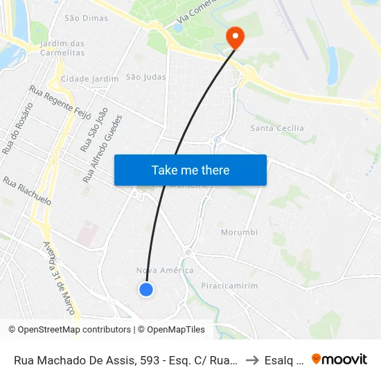 Rua Machado De Assis, 593 - Esq. C/ Rua Luíz Razera to Esalq Log map