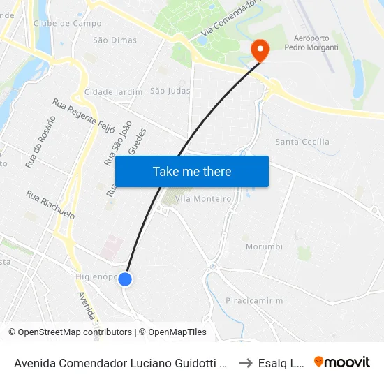 Avenida Comendador Luciano Guidotti  327 to Esalq Log map