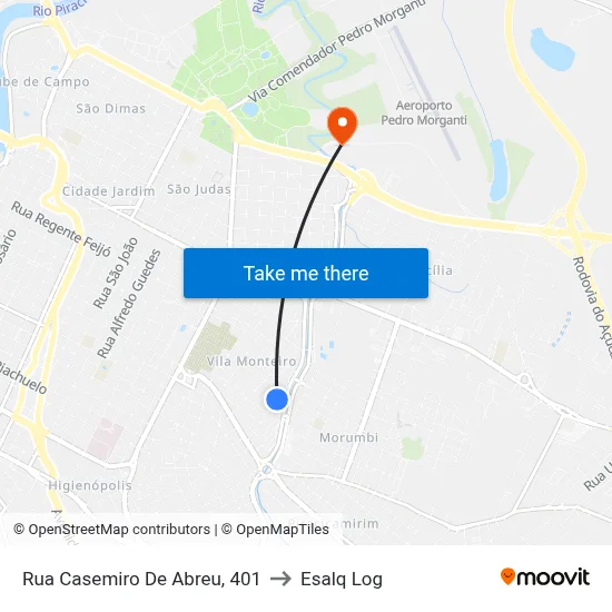Rua Casemiro De Abreu, 401 to Esalq Log map