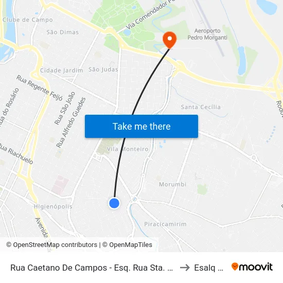Rua Caetano De Campos - Esq. Rua Sta. Catarina to Esalq Log map
