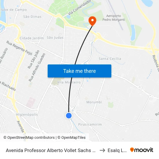 Avenida Professor Alberto Vollet Sachs 1181 to Esalq Log map