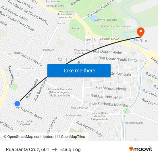 Rua Santa Cruz, 601 to Esalq Log map